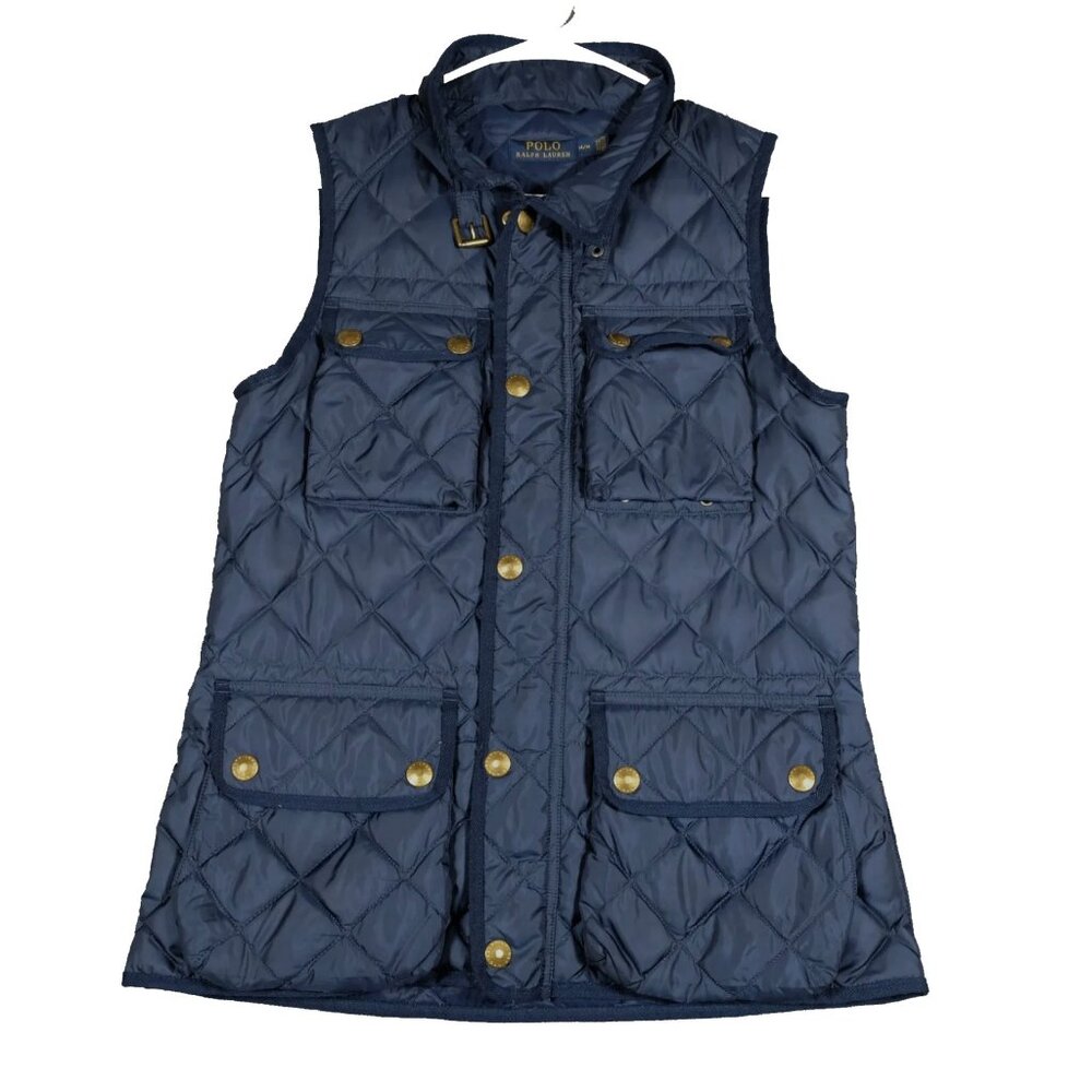 Polo Ralph Lauren Womens Equestrian Style Vest! Medium Navy Blue Quilted Design